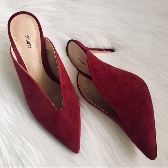 SCHUTZ Shoes - SCHUTZ Burgundy Suede Heeled Mules